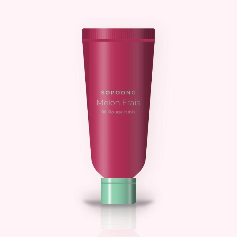 Gloss Melon Frais à l'huile de framboise – Sopoong, tube 6 ml, teinte 08 Rouge rubis