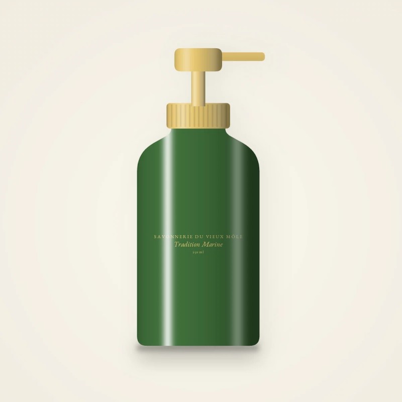 Gel douche Tradition Marine au beurre de mangue – Savonnerie du Vieux Môle, flacon-pompe 250 ml