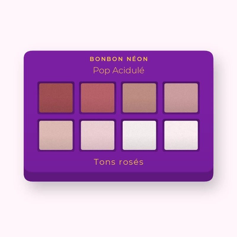 Palette yeux Pop Acidulé haute pigmentation – Bonbon Néon, 12 × 1 g, teinte Tons rosés