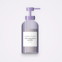 Lait corps peaux sensibles à l'huile de rose musquée – Carnet d'Iris, flacon-pompe 400 ml
