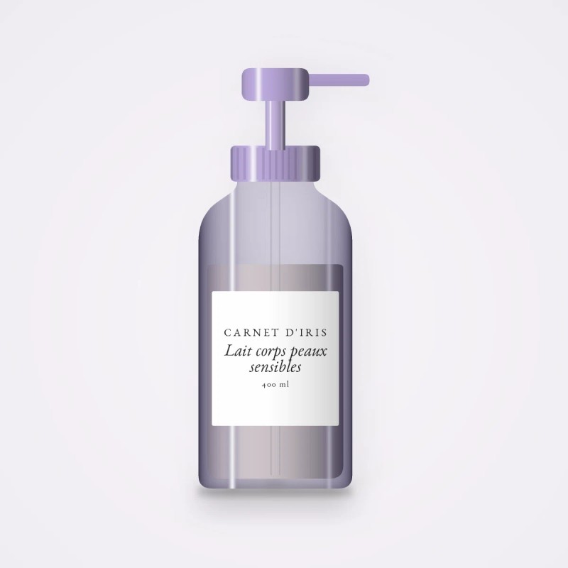 Lait corps peaux sensibles à l'huile de rose musquée – Carnet d'Iris, flacon-pompe 400 ml