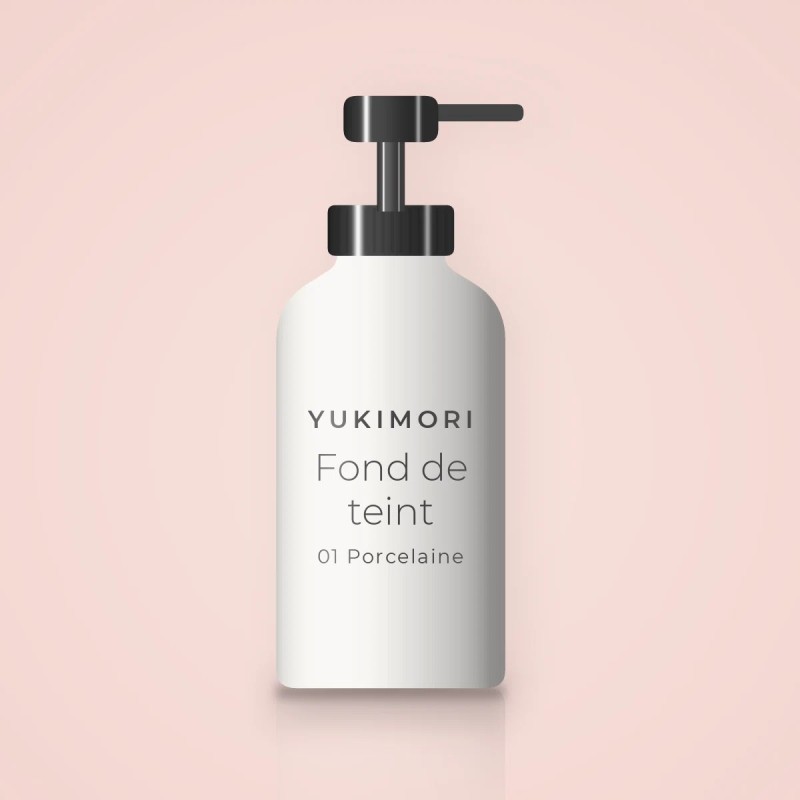 Fond de teint résistant à l'eau à la niacinamide – Yukimori, flacon-pompe 35 ml, teinte 01 Porcelaine