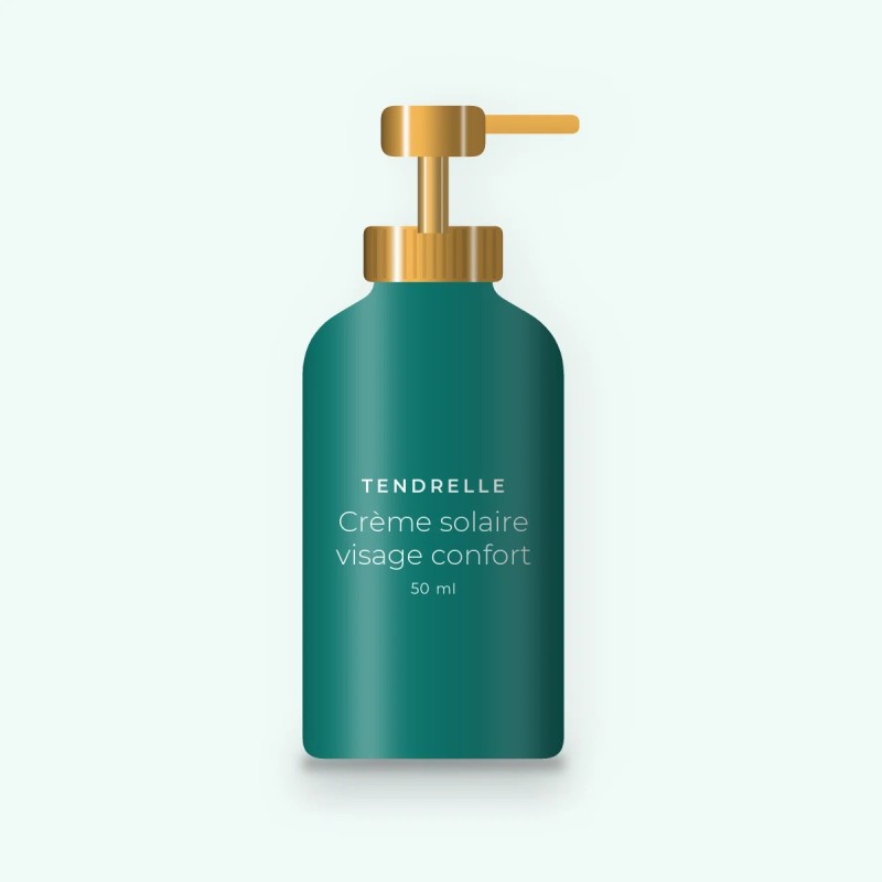 Crème solaire visage confort à la centella asiatica SPF 50+ – Tendrelle, flacon-pompe 50 ml