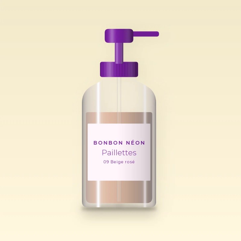 Fond de teint couvrance modulable Paillettes – Bonbon Néon, flacon-pompe 35 ml, teinte 09 Beige rosé