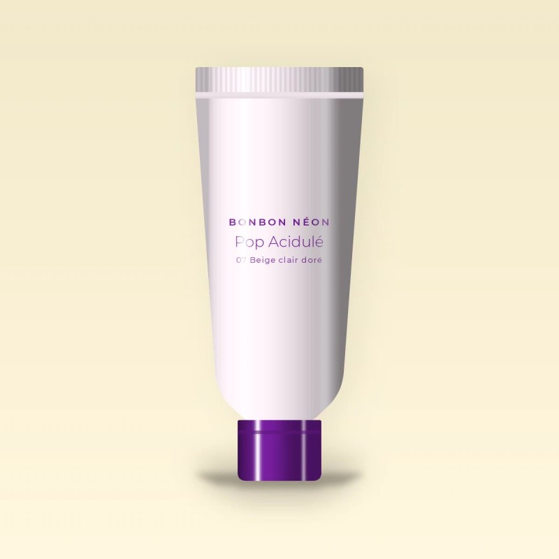 Fond de teint Pop Acidulé à la vitamine C – Bonbon Néon, tube 35 ml, teinte 07 Beige clair doré