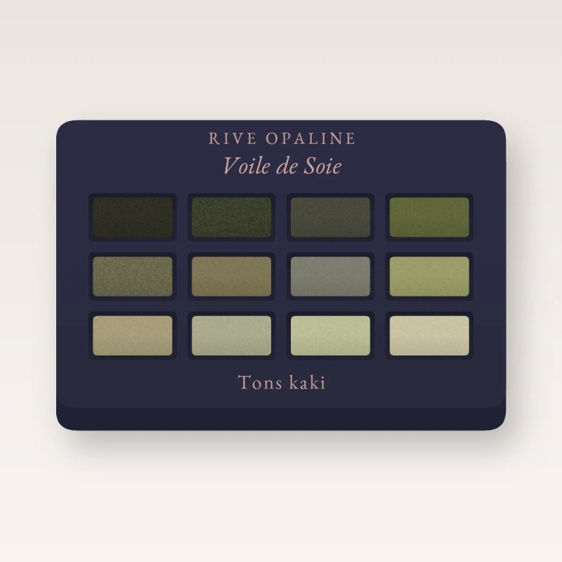 Palette yeux Voile de Soie tout-en-un – Rive Opaline, 12 × 1 g, teinte Tons kaki