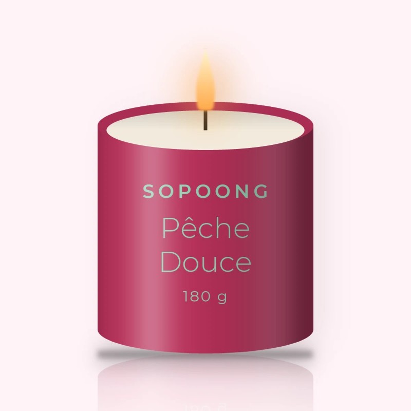 Bougie parfumée Pêche Douce à la cardamome – Sopoong, pot en verre 180 g