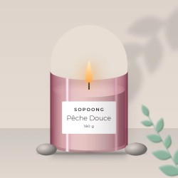Bougie parfumée Pêche Douce à la cardamome – Sopoong, photo d'ambiance
