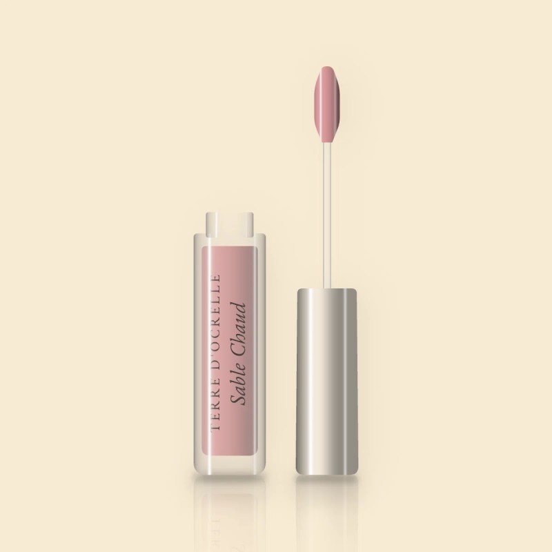 Gloss Sable Chaud effet lèvres repulpées – Terre d'Ocrelle, flacon applicateur 8 ml, teinte 03 Rose nude