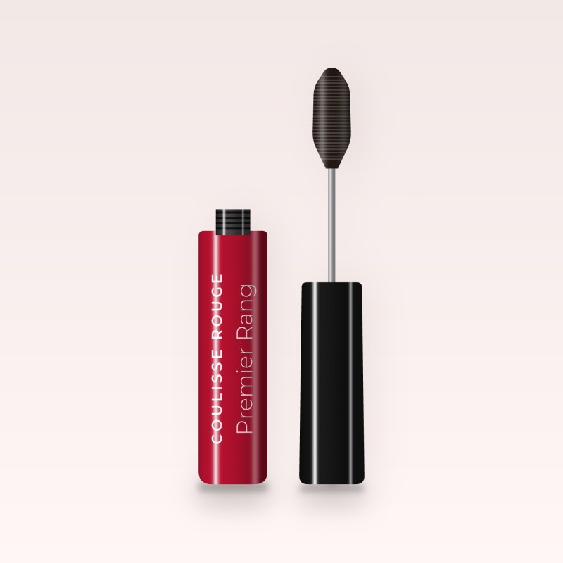 Mascara Premier Rang épaississant – Coulisse Rouge, flacon et brosse 4 ml, teinte Brun noir