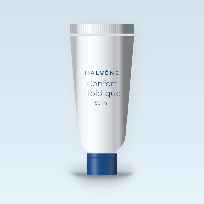 Crème hydratante Confort Lipidique au beurre de mangue – Halvène, tube 50 ml