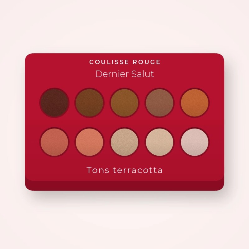 Palette yeux longue durée Dernier Salut – Coulisse Rouge, 9 × 1 g, teinte Tons terracotta