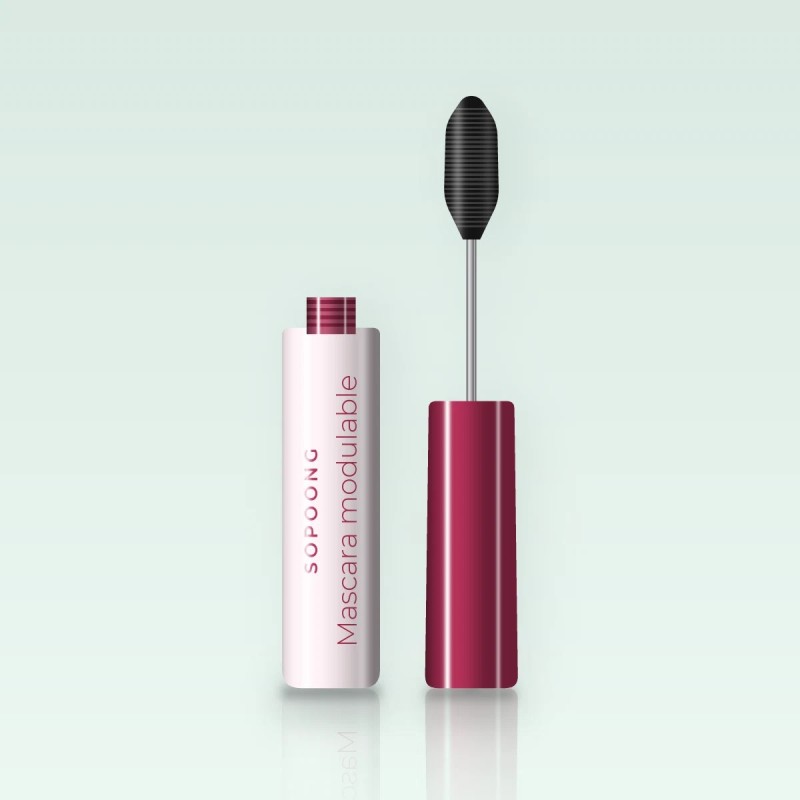 Mascara modulable à l'huile d'argan – Sopoong, flacon et brosse 10 ml, teinte Noir