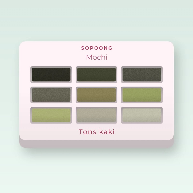 Palette yeux Mochi minimaliste – Sopoong, 9 × 1 g, teinte Tons kaki