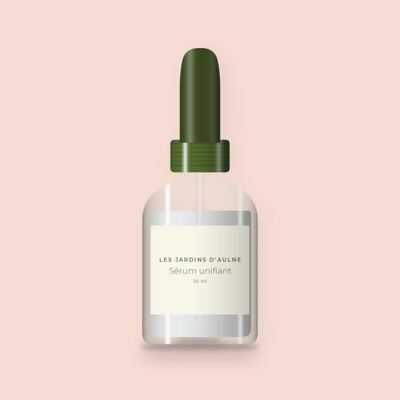 Sérum unifiant à l'extrait de thé vert – Les Jardins d'Aulne, flacon compte-gouttes 30 ml
