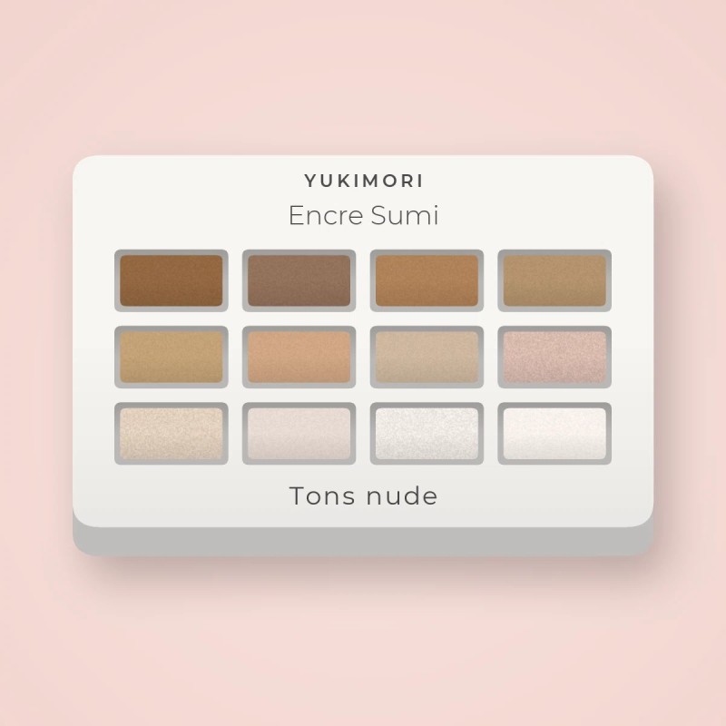 Palette yeux Encre Sumi au kaolin – Yukimori, 9 × 1 g, teinte Tons nude