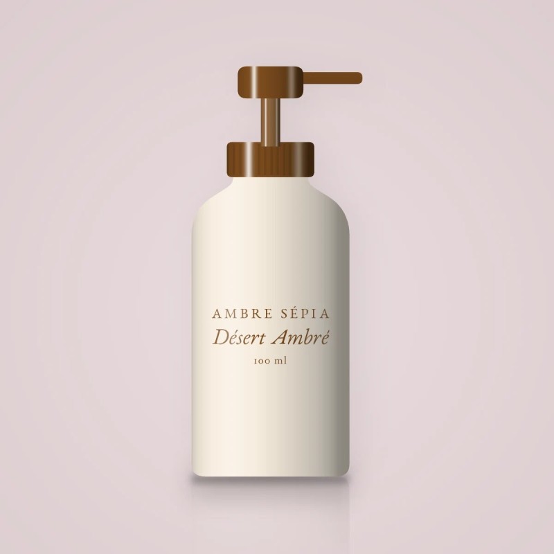Gel douche Désert Ambré onctueux – Ambre Sépia, flacon-pompe 100 ml
