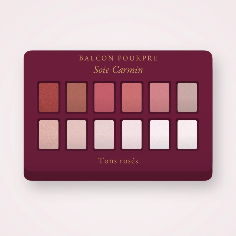 Palette yeux multi-usage Soie Carmin – Balcon Pourpre, 9 × 1 g, teinte Tons rosés