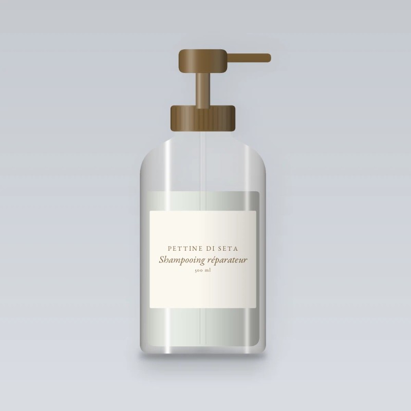 Shampooing réparateur à l'huile de camélia – Pettine di Seta, flacon-pompe 500 ml