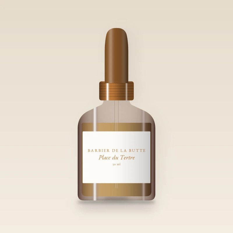 Huile capillaire Place du Tertre au camélia – Barbier de la Butte, flacon compte-gouttes 30 ml