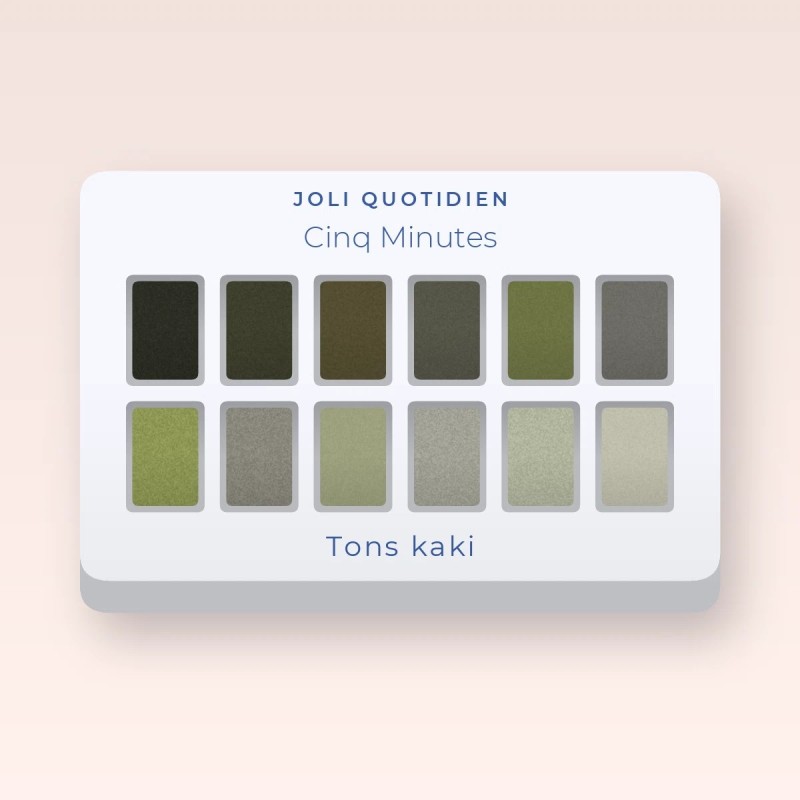 Palette yeux signature Cinq Minutes – Joli Quotidien, 4 × 1,2 g, teinte Tons kaki