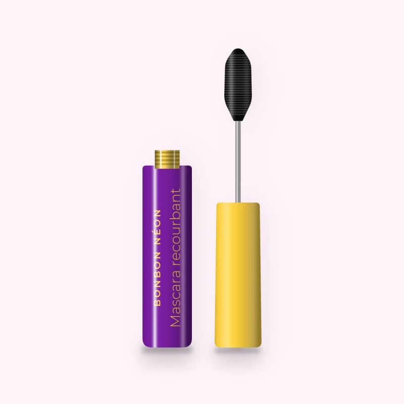 Mascara recourbant à la cire de riz – Bonbon Néon, flacon et brosse 10 ml, teinte Noir intense