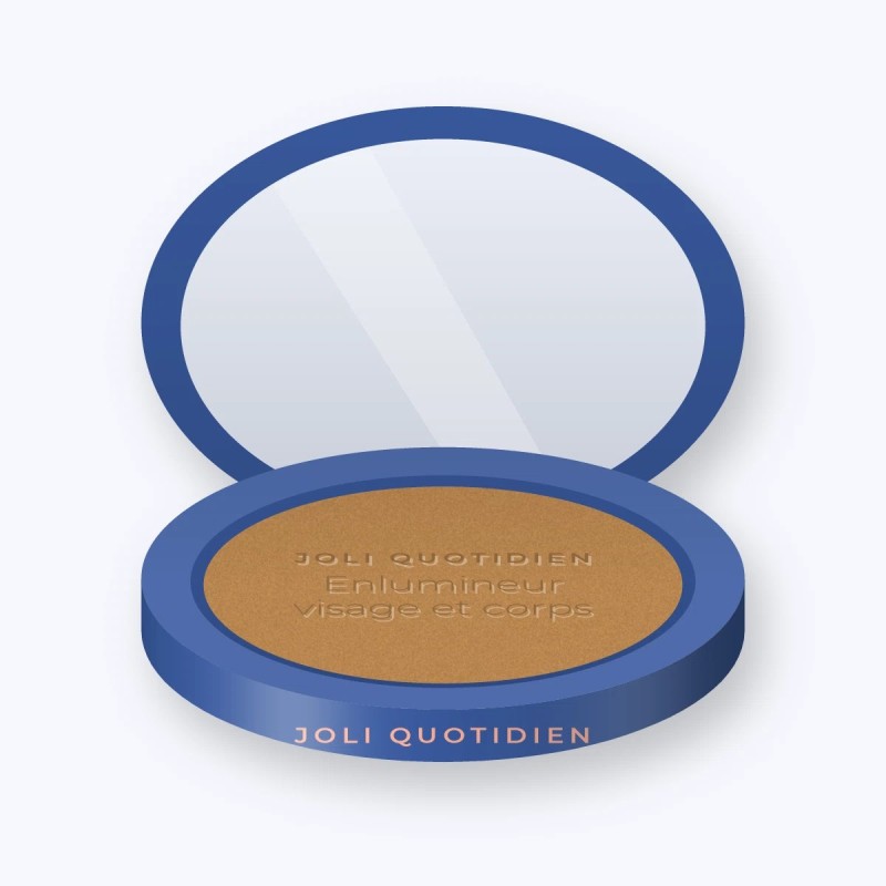 Enlumineur visage et corps à l'huile de macadamia – Joli Quotidien, boîtier 4,5 g, teinte Bronze doré