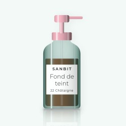 Fond de teint effet bonne mine au thé vert – Sanbit, flacon-pompe 30 ml, teinte 22 Châtaigne