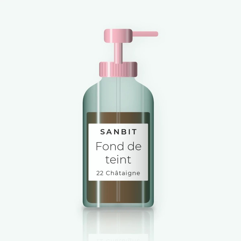 Fond de teint effet bonne mine au thé vert – Sanbit, flacon-pompe 30 ml, teinte 22 Châtaigne