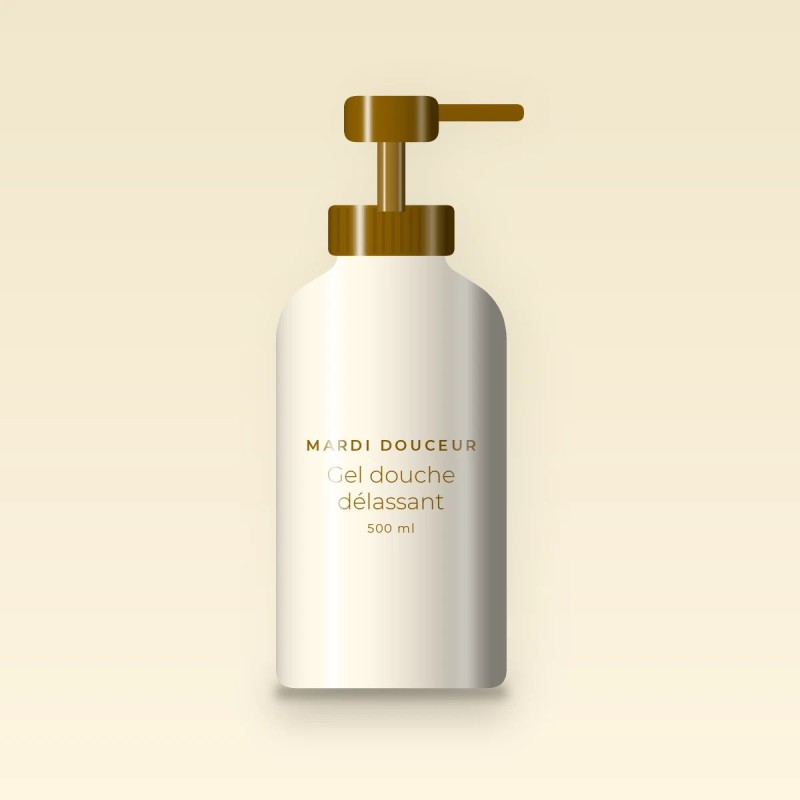 Gel douche et bain délassant au beurre de cacao – Mardi Douceur, flacon-pompe 500 ml