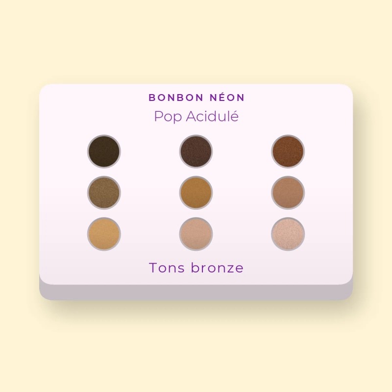 Palette yeux Pop Acidulé à l'huile de ricin – Bonbon Néon, 12 × 1 g, teinte Tons bronze