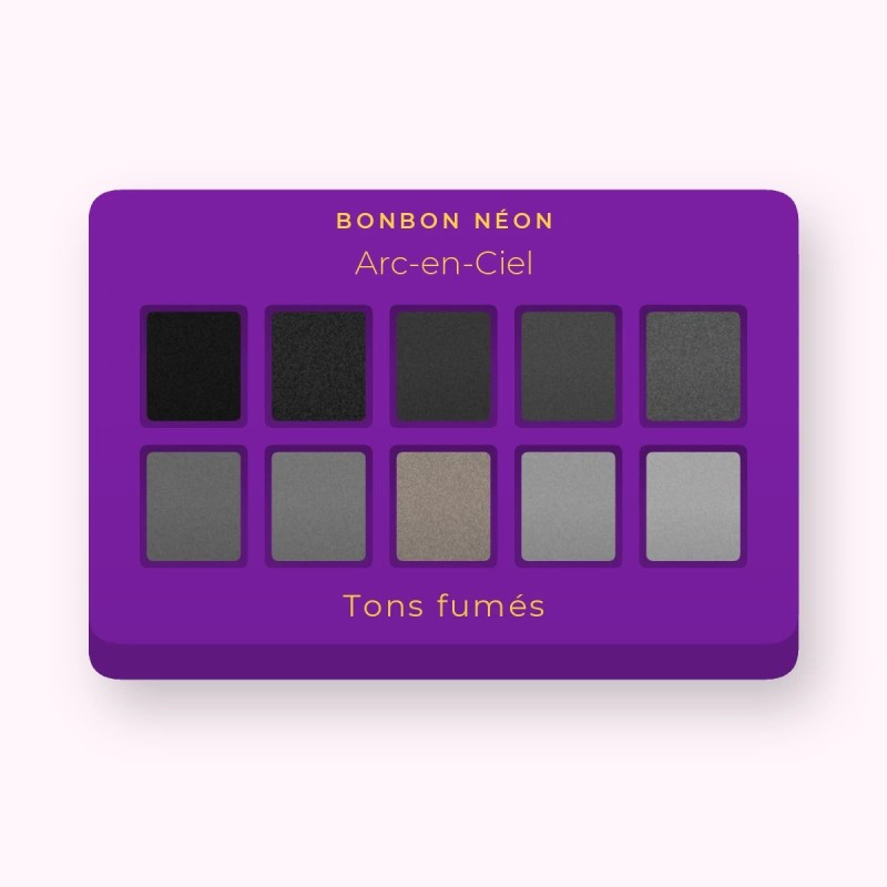 Palette yeux Arc-en-Ciel au kaolin – Bonbon Néon, 12 × 1 g, teinte Tons fumés