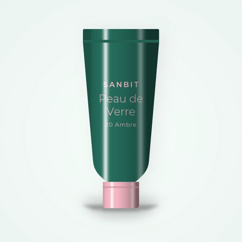 Fond de teint Peau de Verre à l'extrait de riz – Sanbit, tube 30 ml, teinte 20 Ambre