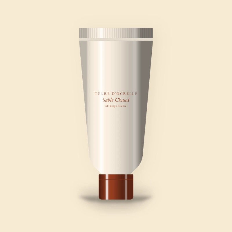 Fond de teint Sable Chaud couvrance modulable – Terre d'Ocrelle, tube 35 ml, teinte 08 Beige neutre