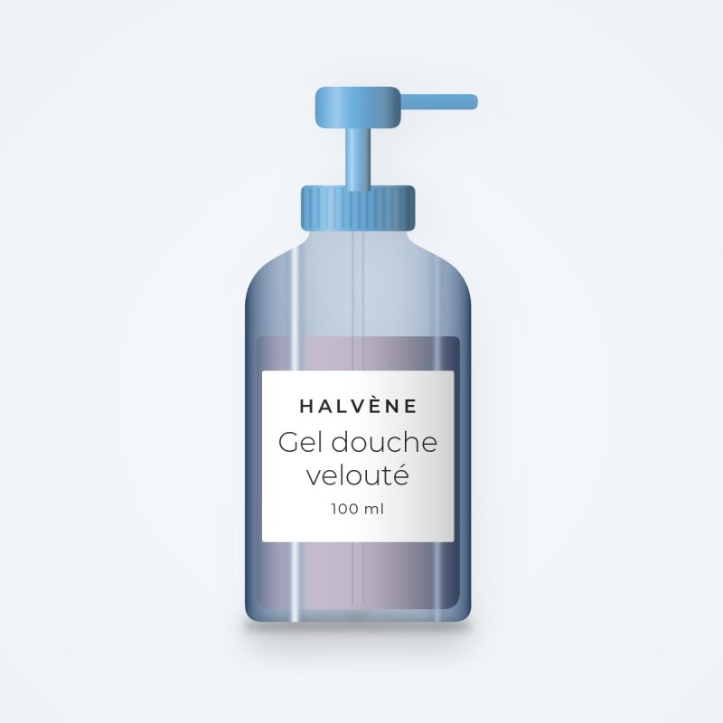 Gel douche velouté à l'huile de rose musquée – Halvène, flacon-pompe 100 ml