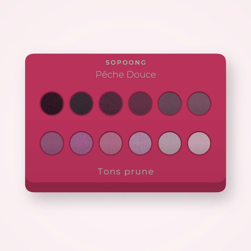 Palette yeux Pêche Douce intense – Sopoong, 9 × 1 g, teinte Tons prune