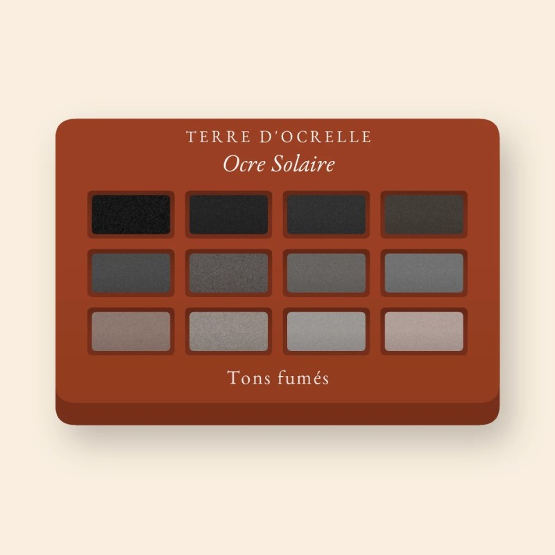 Palette yeux Ocre Solaire à l'huile d'argan – Terre d'Ocrelle, 12 × 1 g, teinte Tons fumés