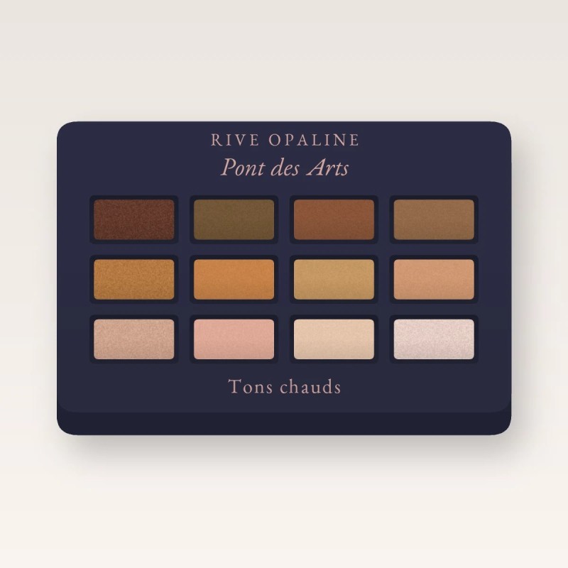 Palette yeux Pont des Arts à l'huile de raisin – Rive Opaline, 4 × 1,2 g, teinte Tons chauds